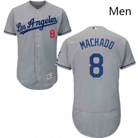 Mens Majestic Los Angeles Dodgers 8 Manny Machado Grey Road Flex Base Authentic Collection MLB Jersey